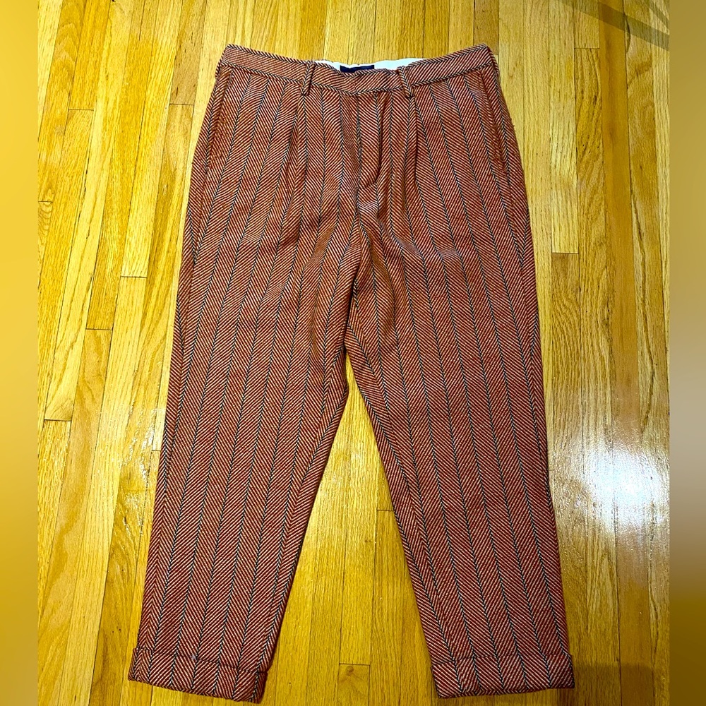 Asos Dress Pants: Burnt Red with cream and navy stripes